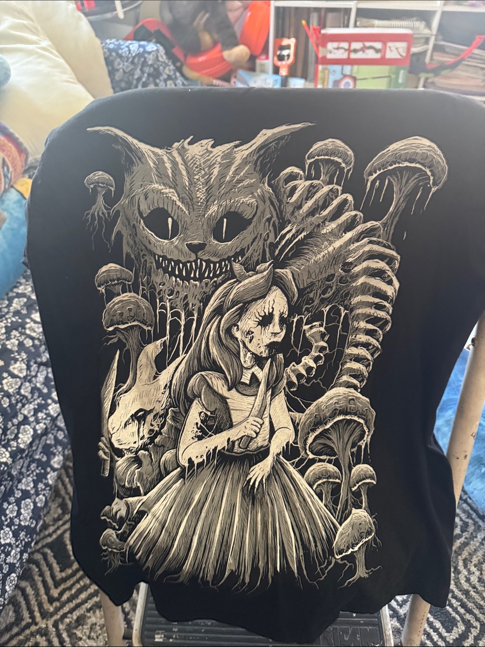 Black Gothic Fairy Art Print Tee with White Illustration